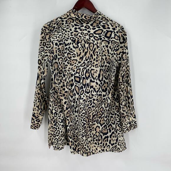 Chicos animal print tunic length button down shirt size 0, 4-6 cheetah pockets - Picture 5 of 8